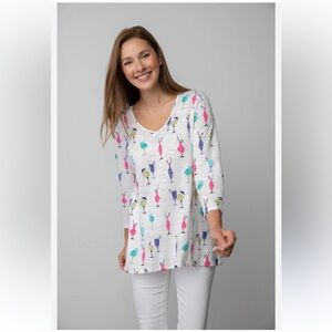 Habitat Tunic Top Cocktail Cups Print Casual Scoop Neck Tee 3/4 Sleeve Women's S